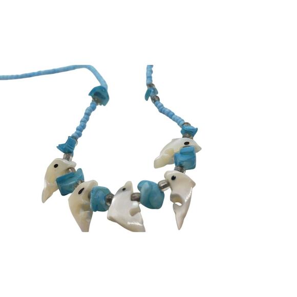 Vintage Fetish Necklace Native Southwest Style Seashell Dolphins - Picture 1 of 9